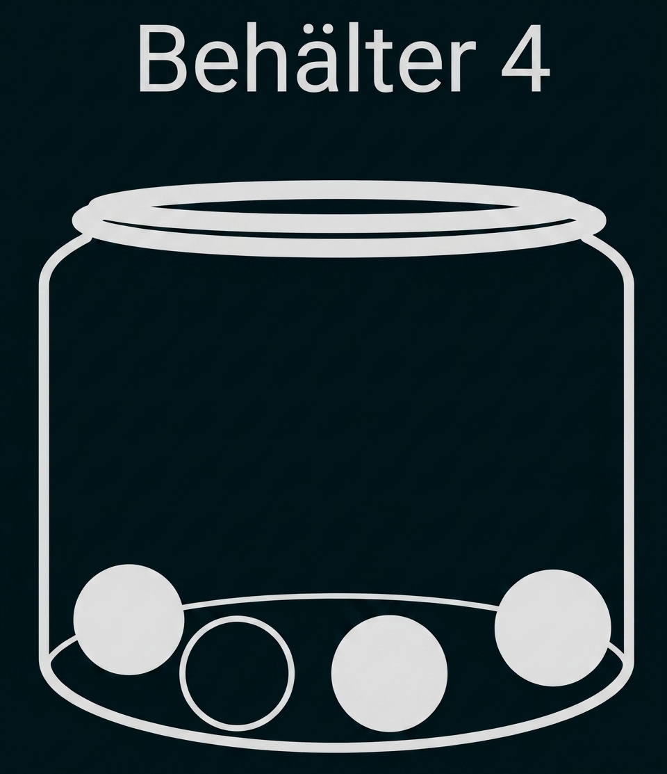 Behälter mit vier Kreisen am Boden