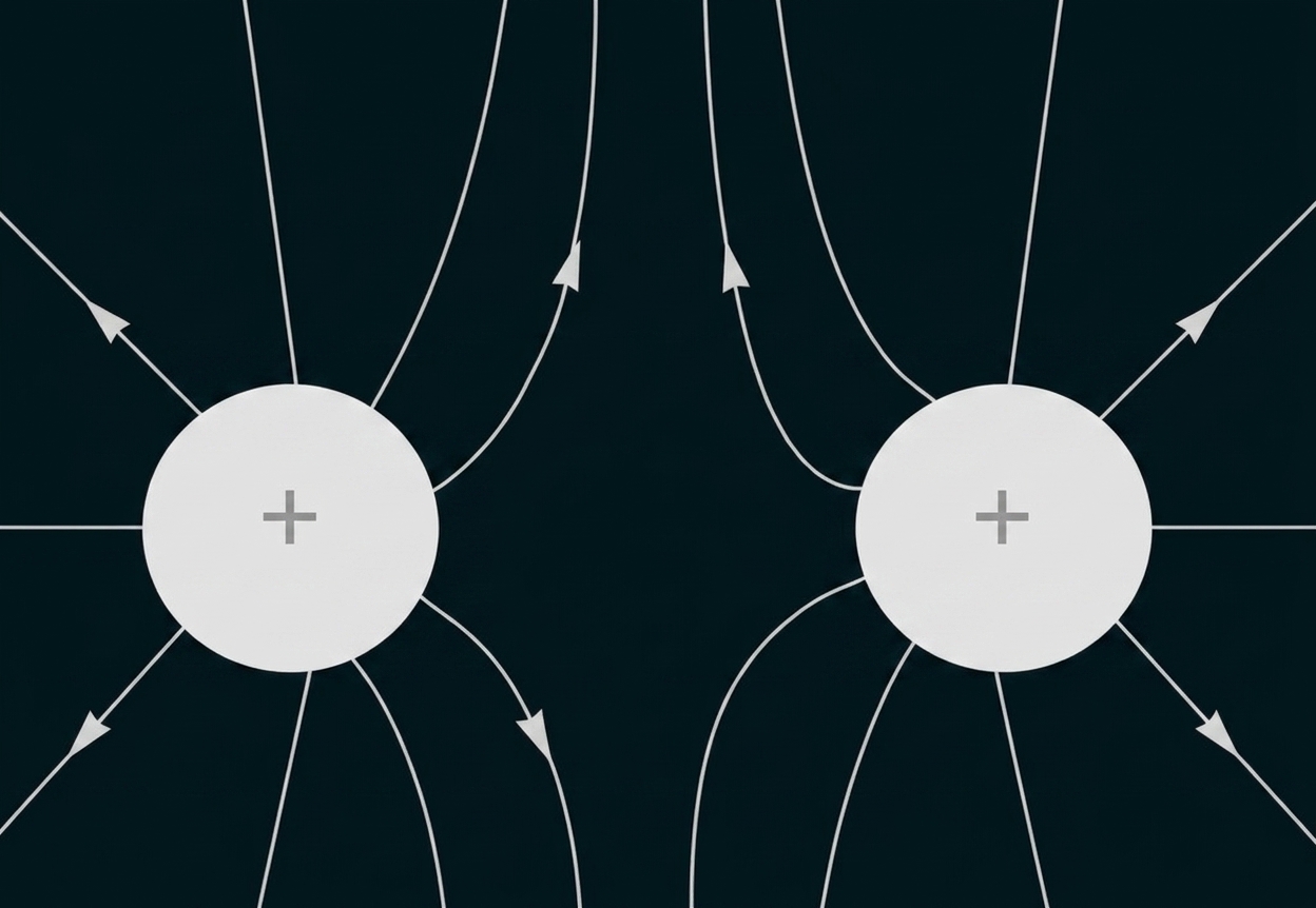 Zwei positive Ladungen mit abstoßenden Feldlinien.