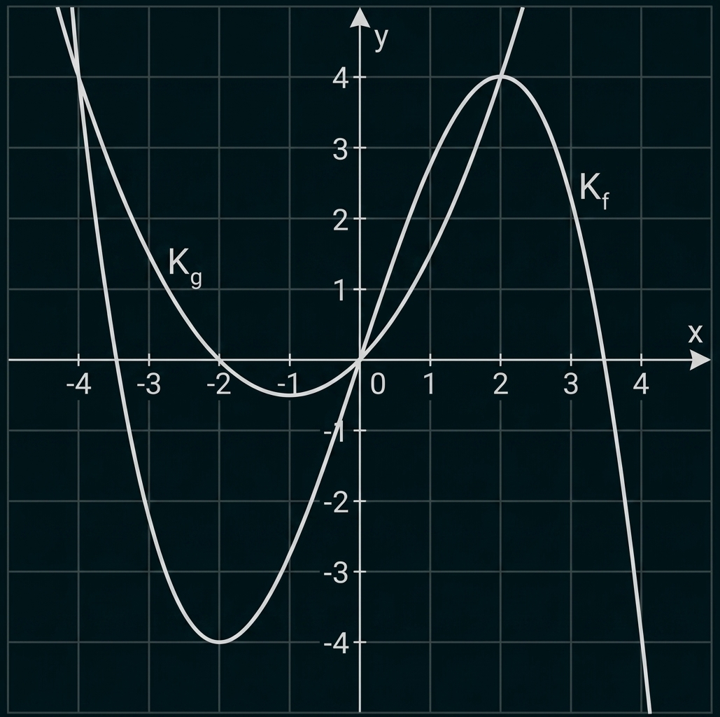 Koordinatensystem mit Gitter und zwei Graphen, beschriftet K_g und K_f.