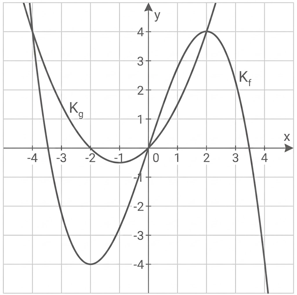 Koordinatensystem mit Gitter und zwei Graphen, beschriftet K_g und K_f.