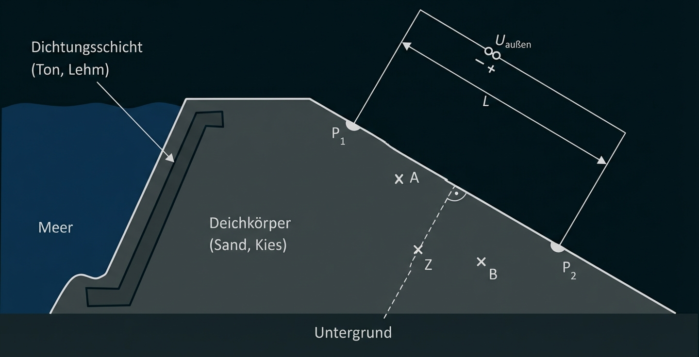 Darstellung der Messung an der Deichoberfläche