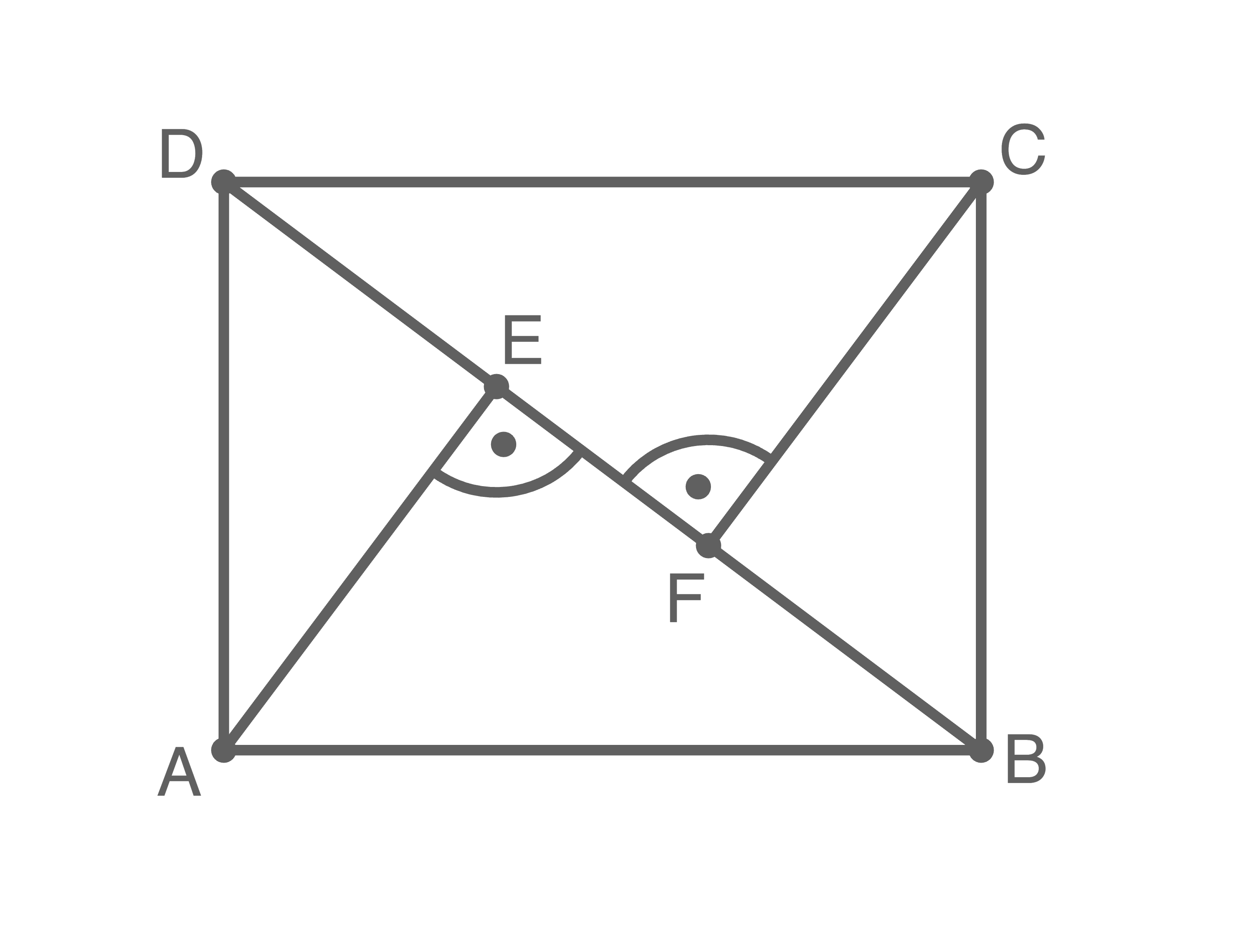 Diagramm eines Rechtecks mit Diagonalen und markierten Punkten.