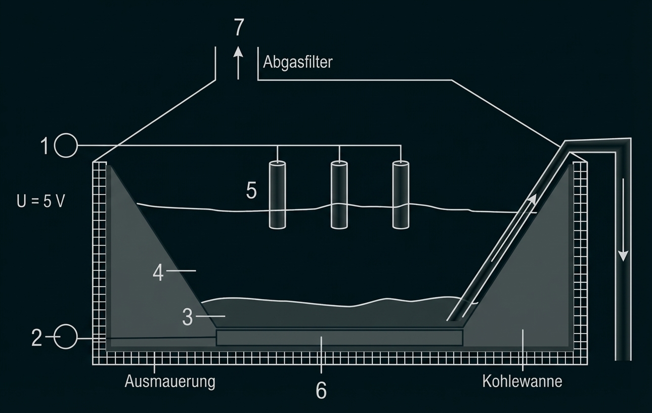 Schema Schmelzflusselektrolyse Aluminiumgewinnung