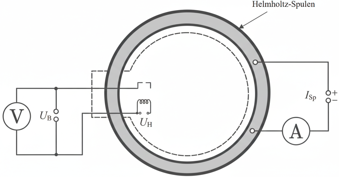Helmholtz-Spulen mit Messgeräten (Voltmeter und Amperemeter)