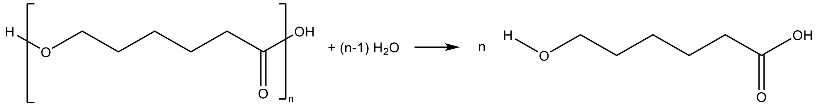 Polyester Hydrolyse Reaktionsgleichung mit Strukturformeln