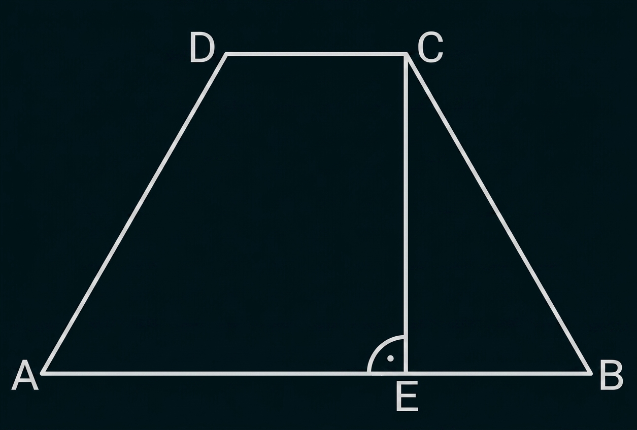 Geometrische Skizze eines Trapezes mit Punkten A, B, C, D und einer Senkrechten zu E.