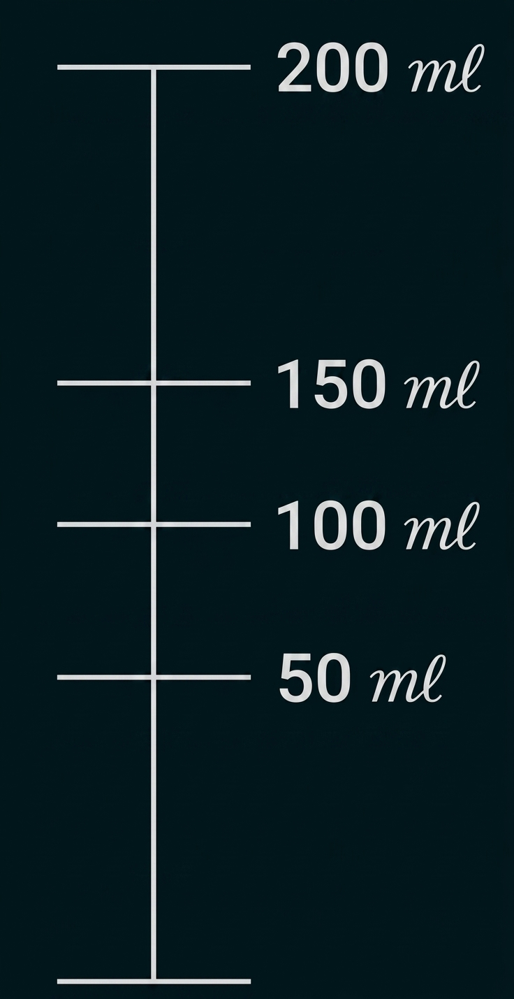 Messskala eines Messzylinders mit Millilitern von 50 bis 200 ml