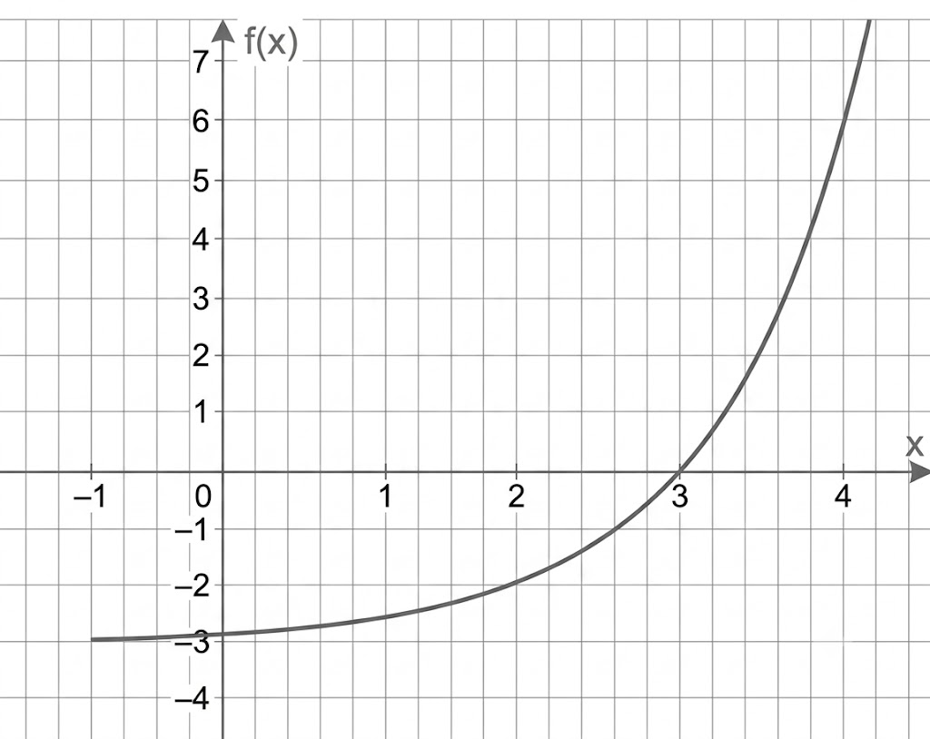 Diagramm einer steigenden Exponentialfunktion im Koordinatensystem.