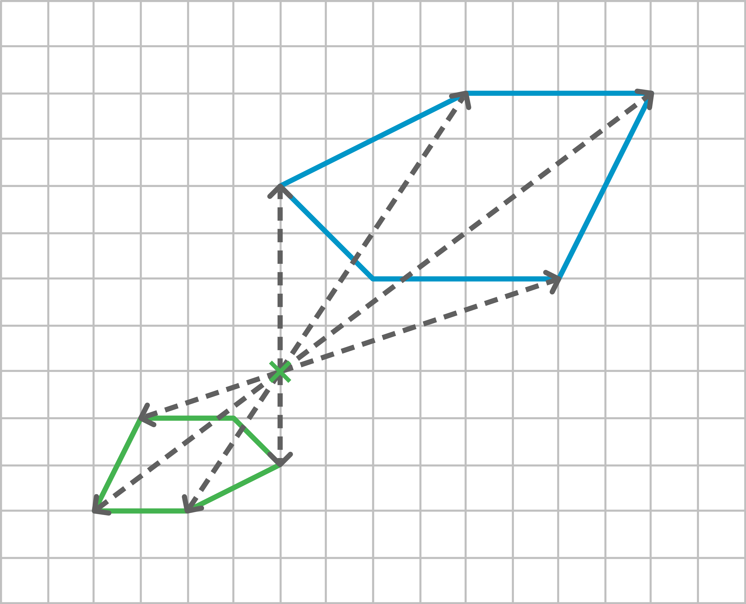 Diagramm mit geometrischen Formen und Pfeilen auf einem Gitterhintergrund.