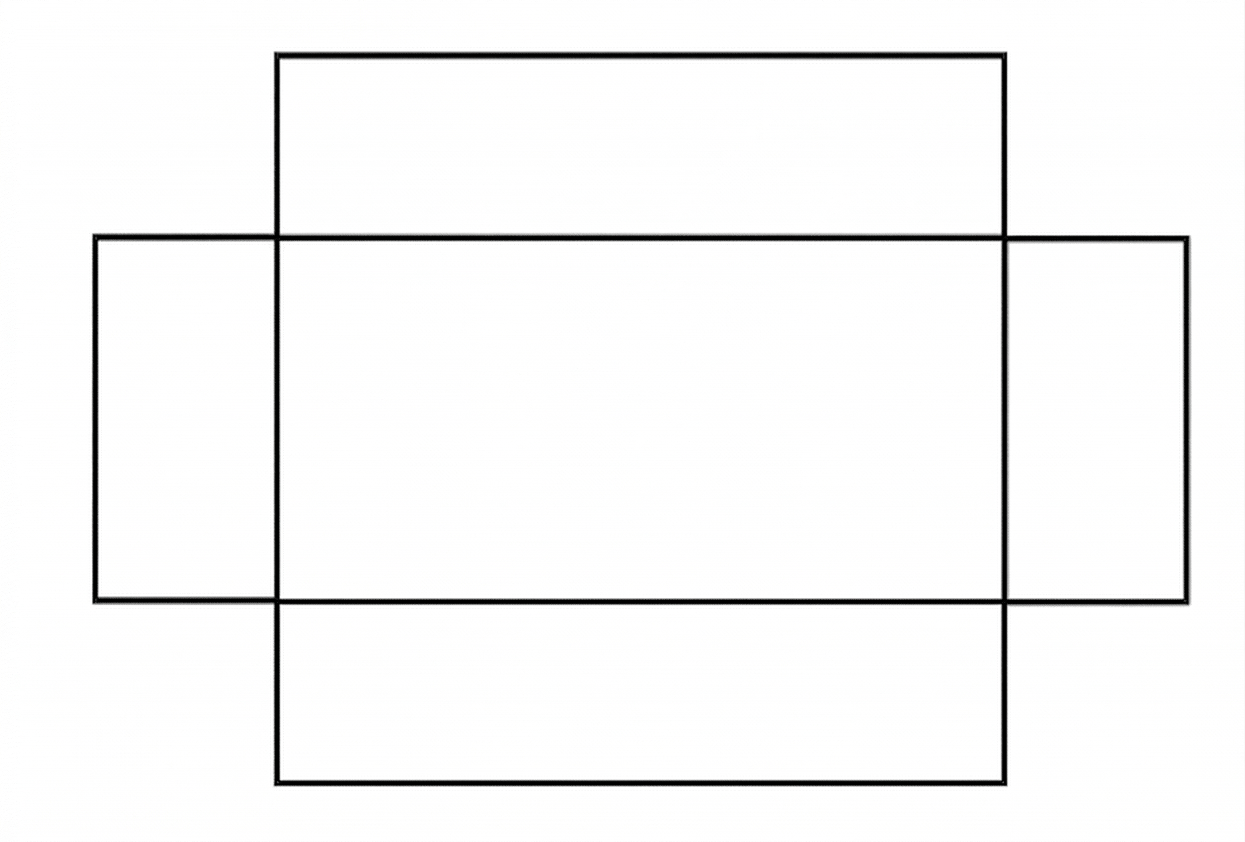 Netz einer Schachtel aus schwarzen Linien, sechs verbundene Rechtecke