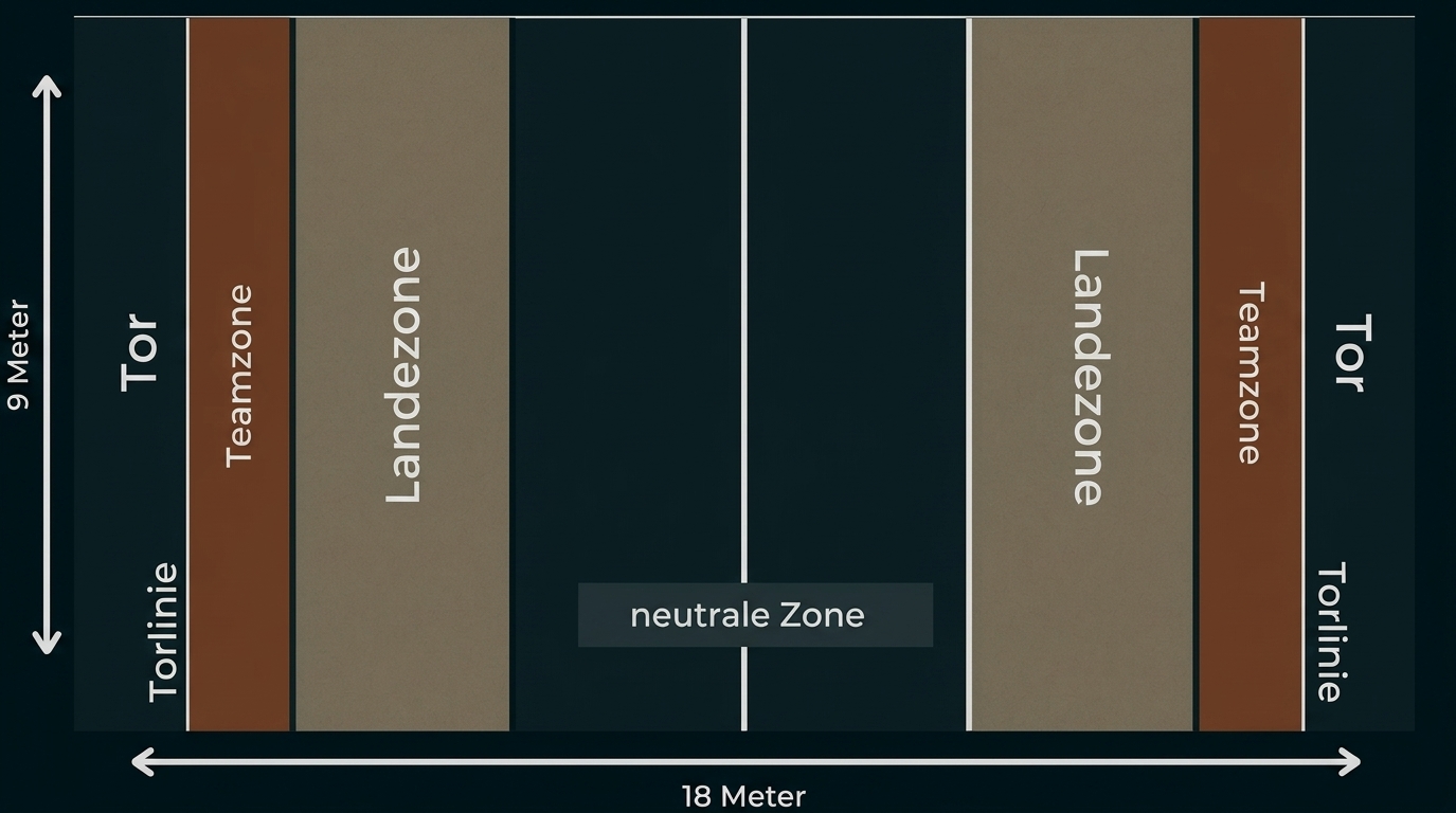 Spielfeld beim Boalball mit den relevanten Zonen