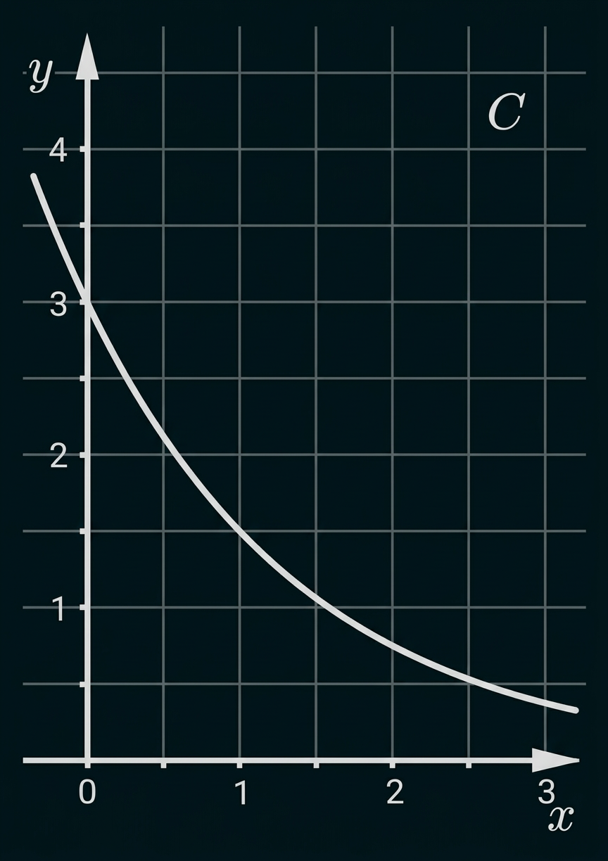 Graph einer fallenden Exponentialfunktion C mit y-Achsenabschnitt 3.