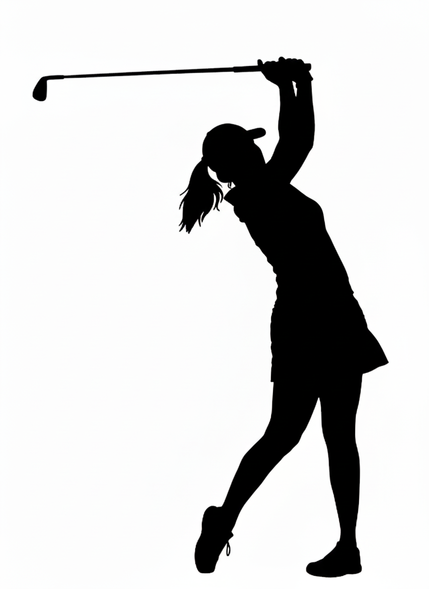 Silhouette einer Frau beim Golfschwung