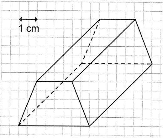 Skizze eines geometrischen Körpers auf kariertem Papier mit 1-cm-Maßstab.