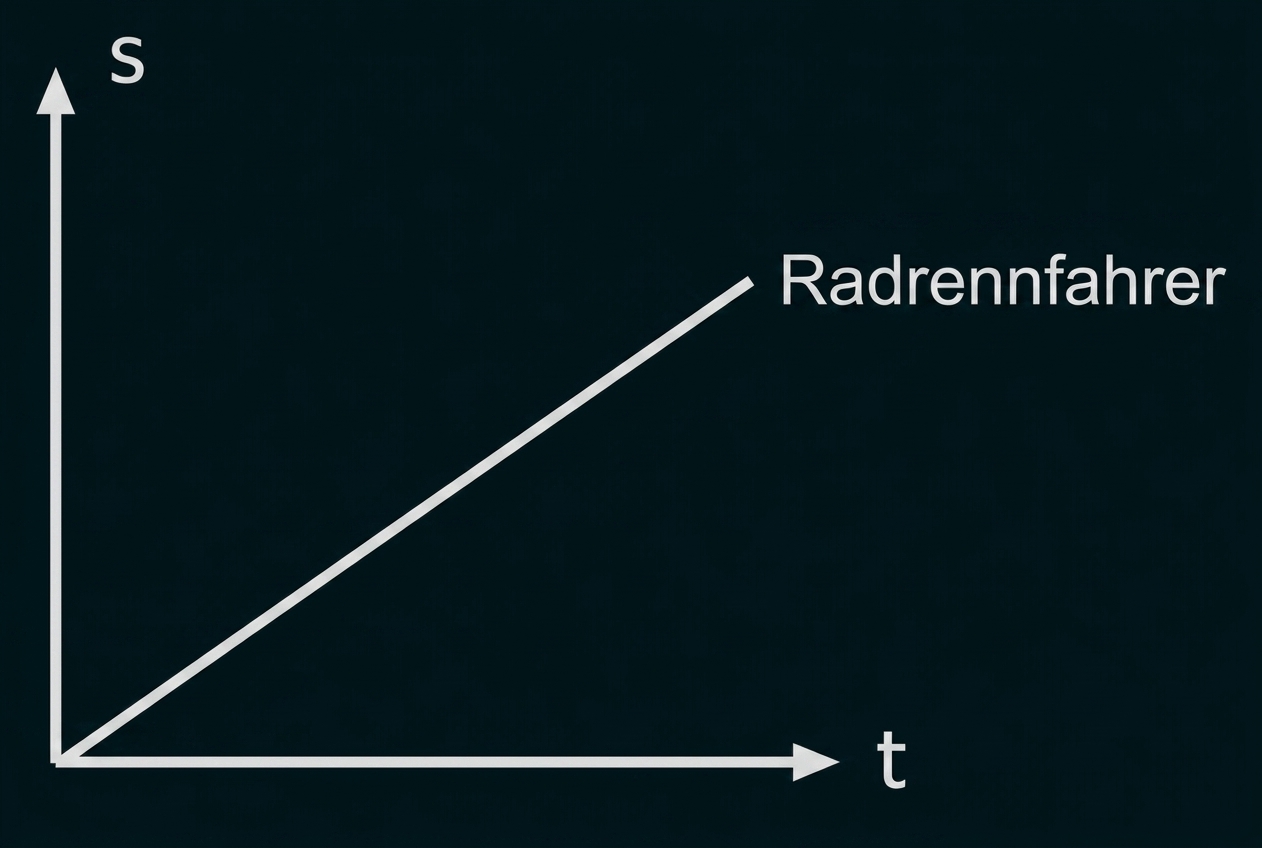 Diagramm mit s-t-Achsen und Linie für Radrennfahrer