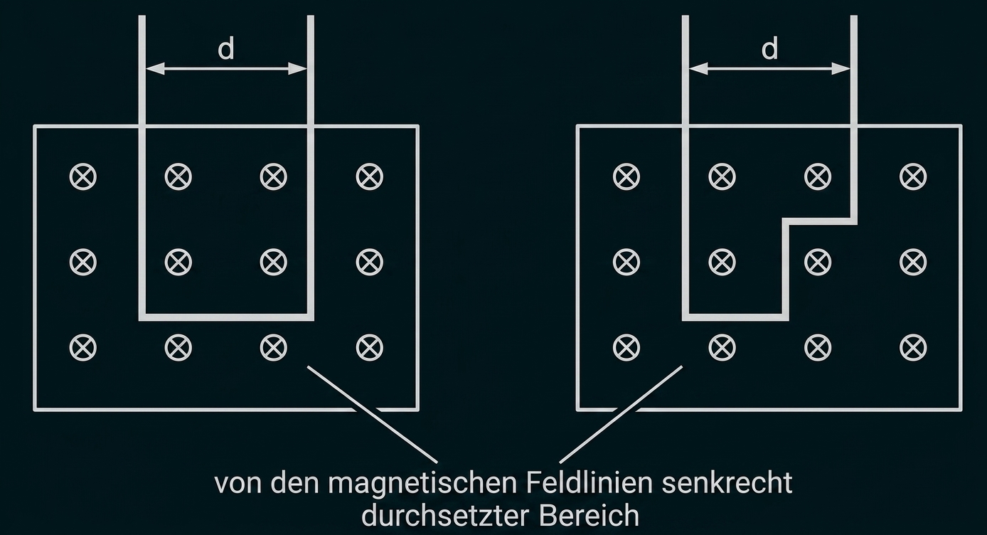 Diagramm mit magnetischen Feldlinien und markiertem Abstand d
