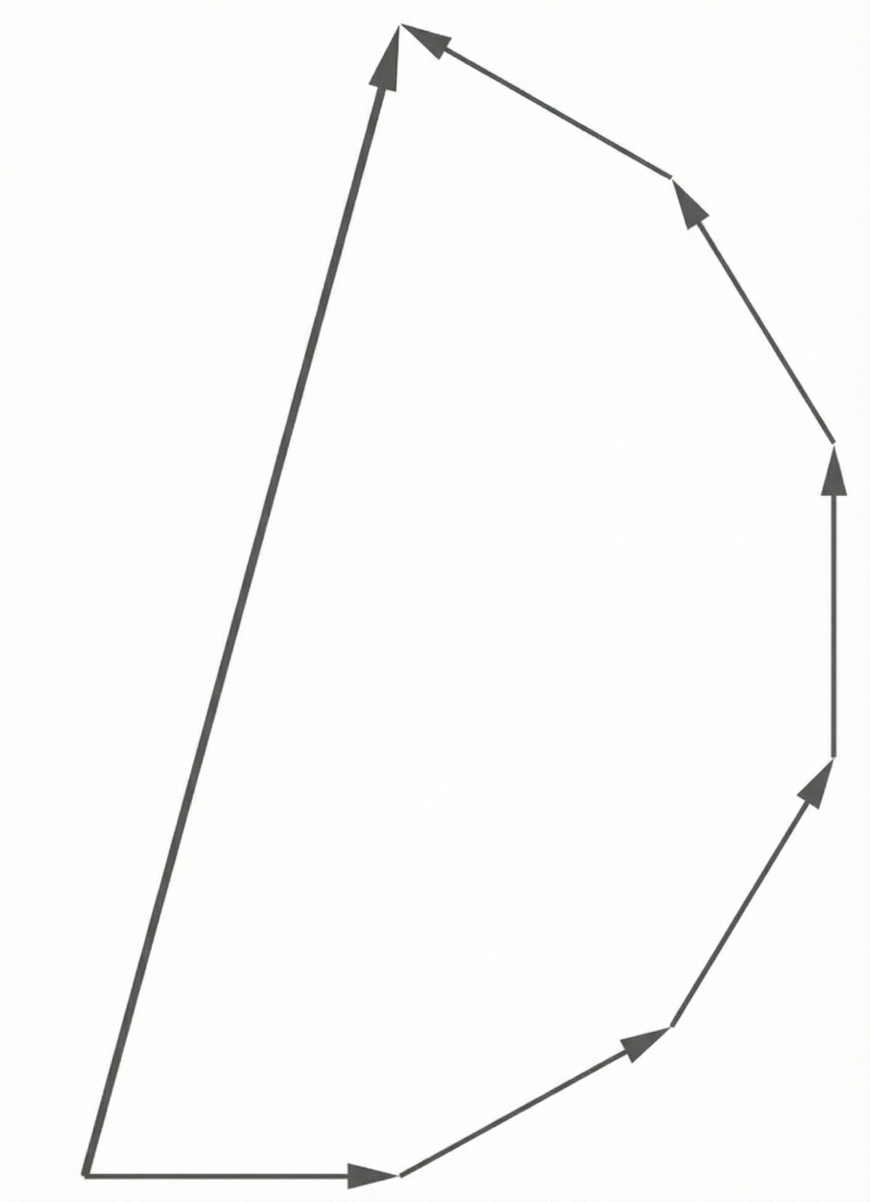 Unregelmäßiges Polygon aus dünnen grauen Linien mit Pfeilspitzen auf weißem Hintergrund.