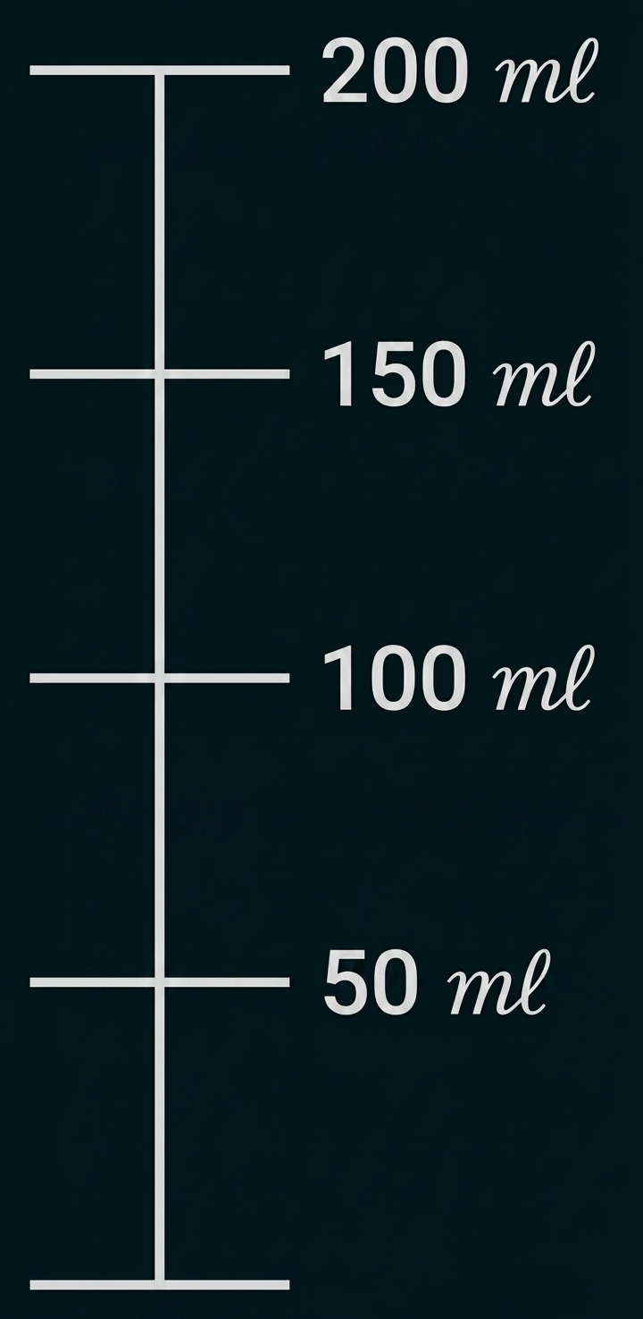 Messskala mit Milliliter-Markierungen von 0 bis 200 ml