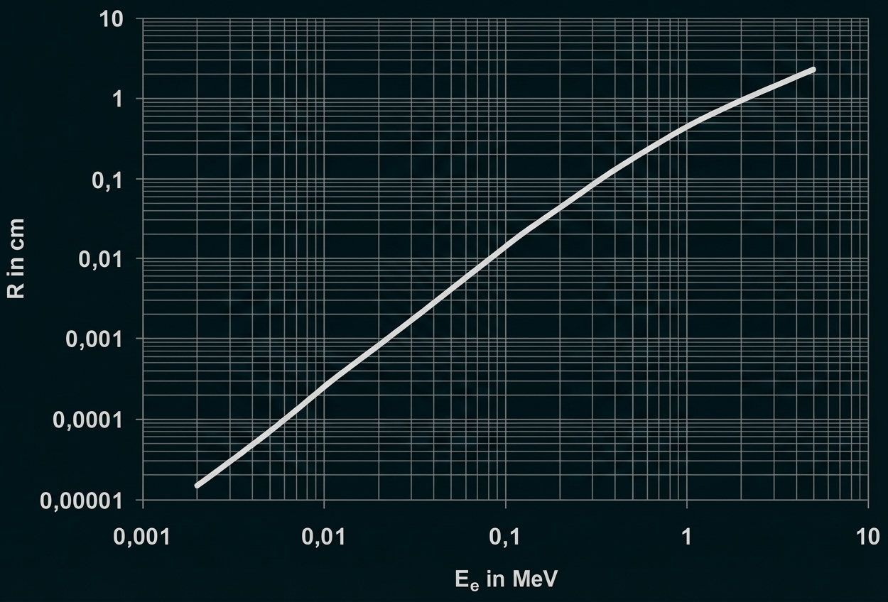 Reichweite von Elektronen in Wasser