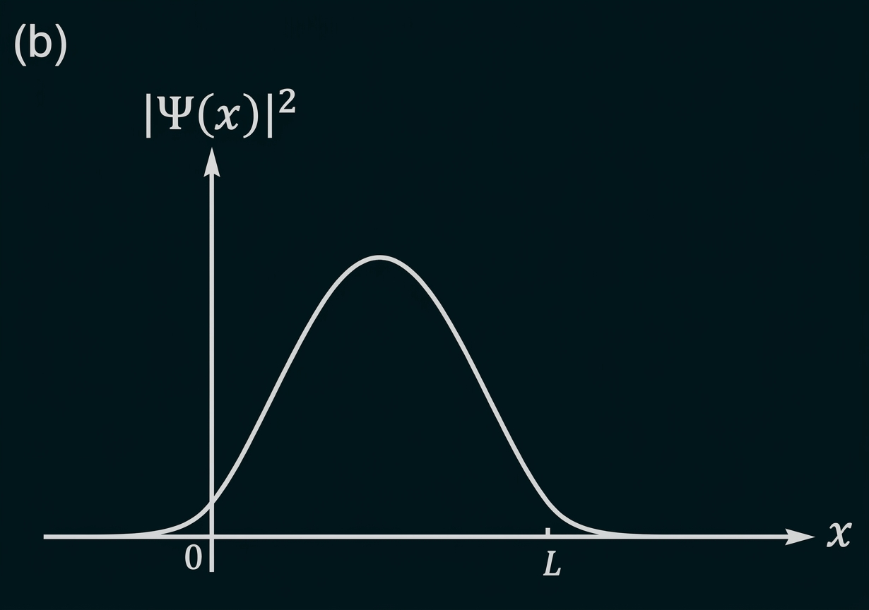 Grafik der Wahrscheinlichkeitsdichte |Ψ(x)|² als Kurve über x.