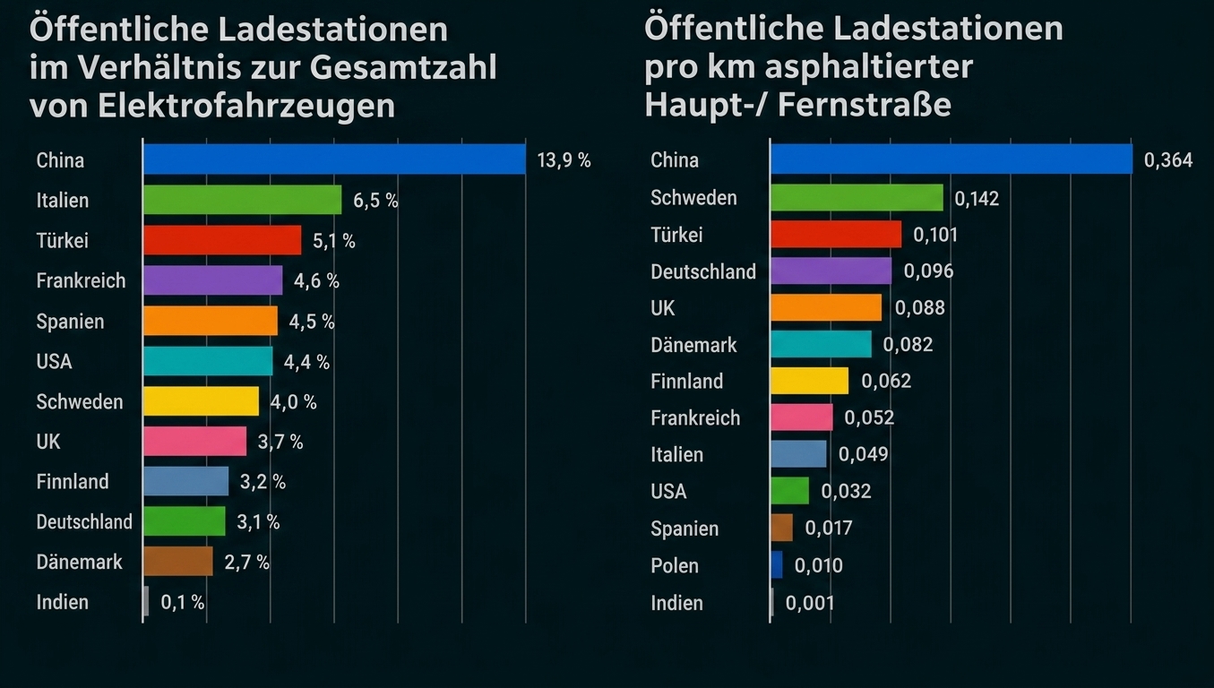 Balkendiagramme zu öffentlichen Ladestationen im Ländervergleich