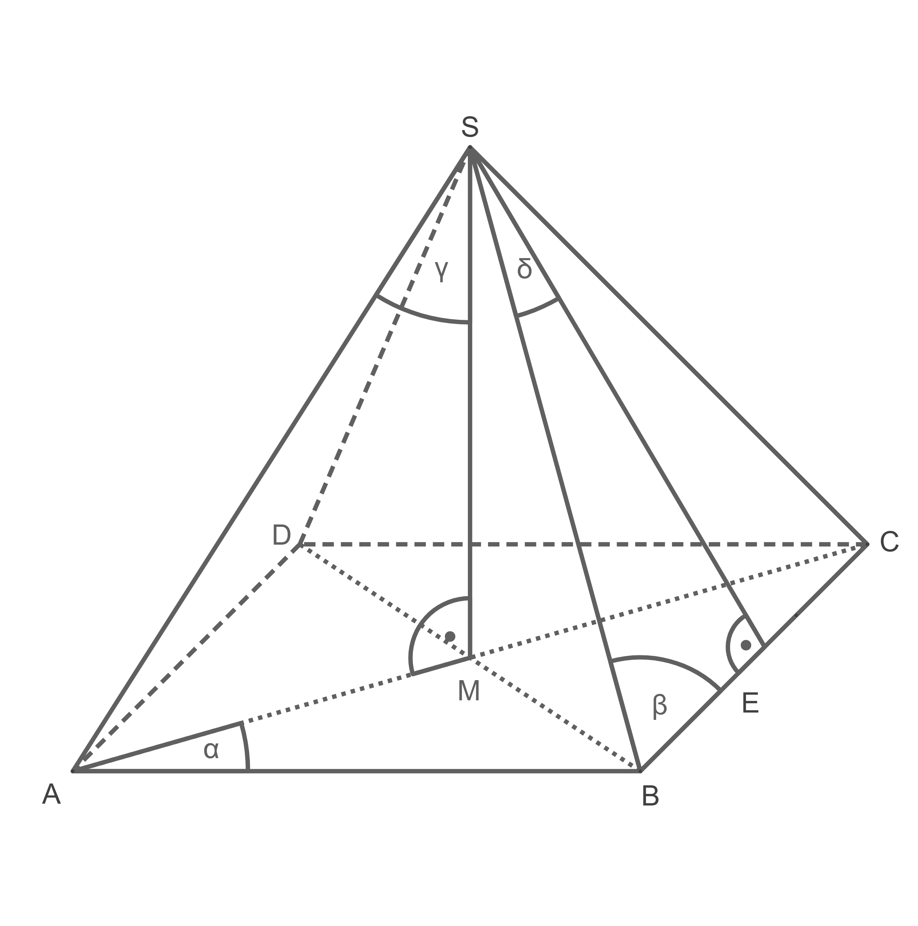 Diagramm eines geometrischen Problems mit einem Dreieck und verschiedenen Linien und Winkeln.