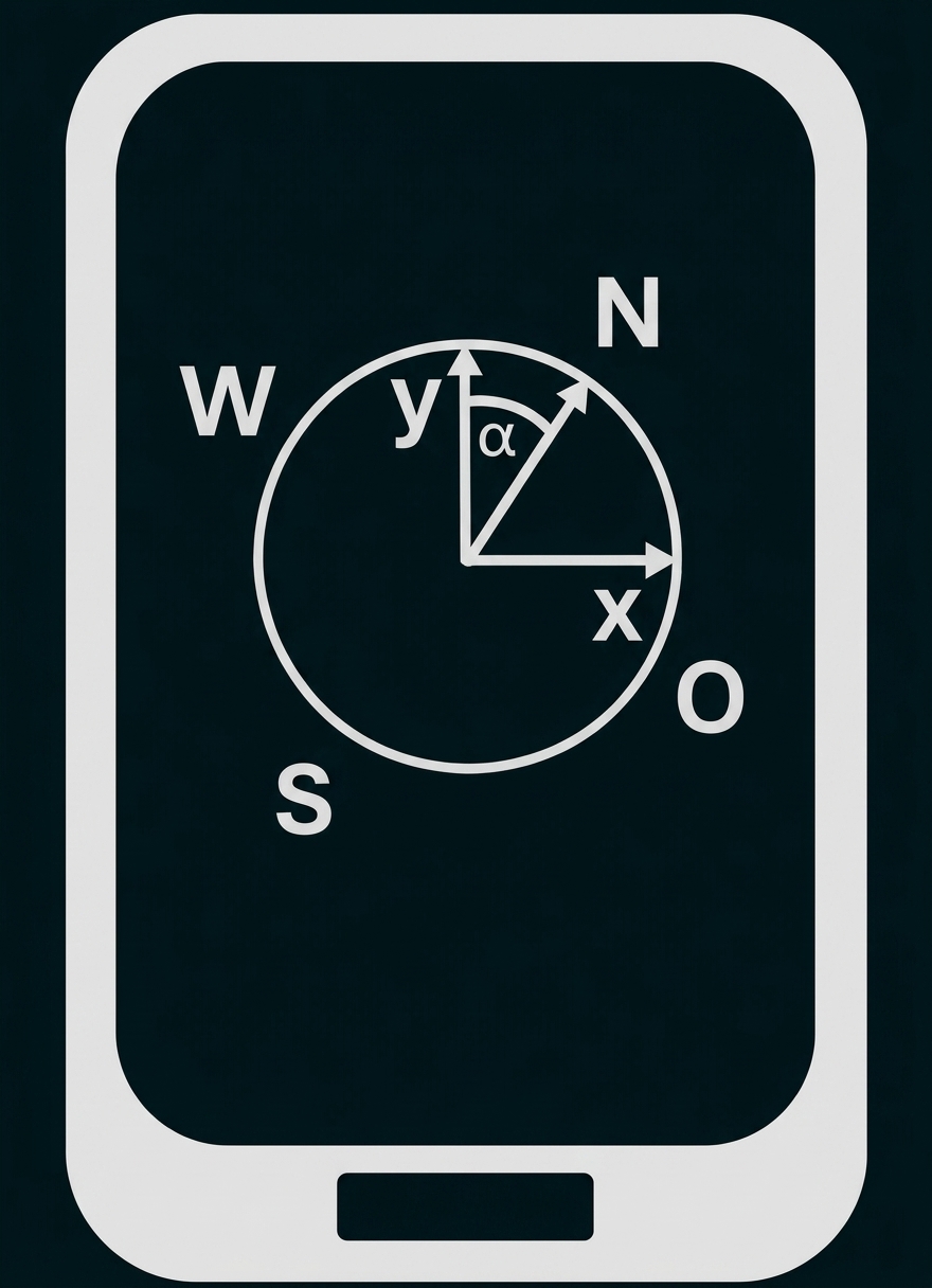 Mathematische Skizze mit Kreis, Vektoren und Winkeln auf einem Smartphone