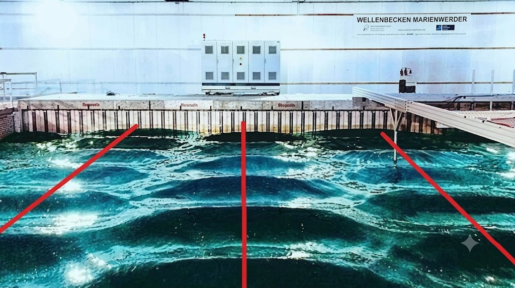 Wellenmuster hinter einer Brücke