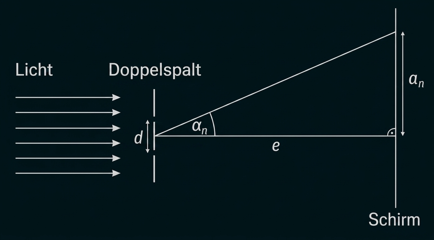 Doppelspalt-Skizze mit einfallendem Licht und Schirm