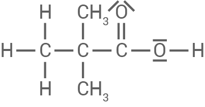 Chemische Strukturformel eines organischen Moleküls mit Kohlenstoff, Wasserstoff und Sauerstoff.