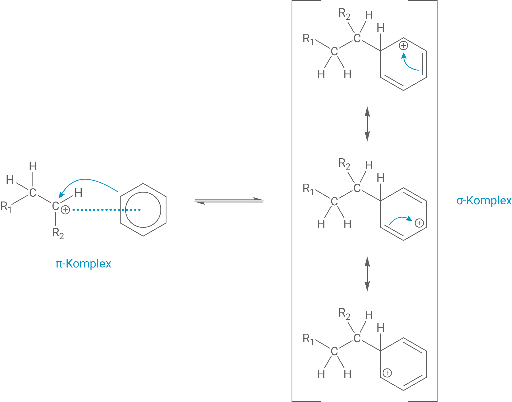 Balsohn-Alkylierung Pi-Komplex und Sigma-Komplex Mesomerie