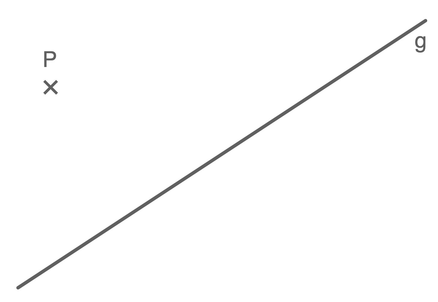 Diagonale Linie g von unten links nach oben rechts, links oben die Beschriftungen P und ein X