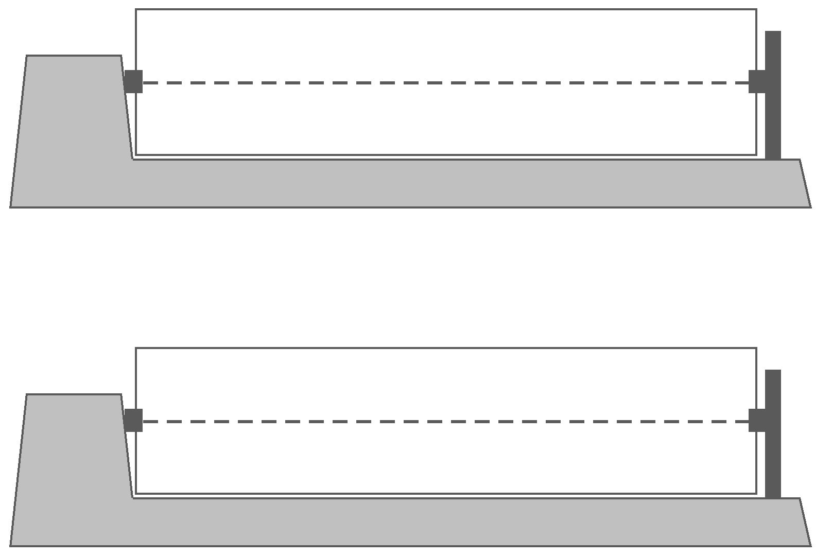 Zwei schematische Darstellungen von Balken auf Auflagern mit gestrichelten Verbindungslinien.