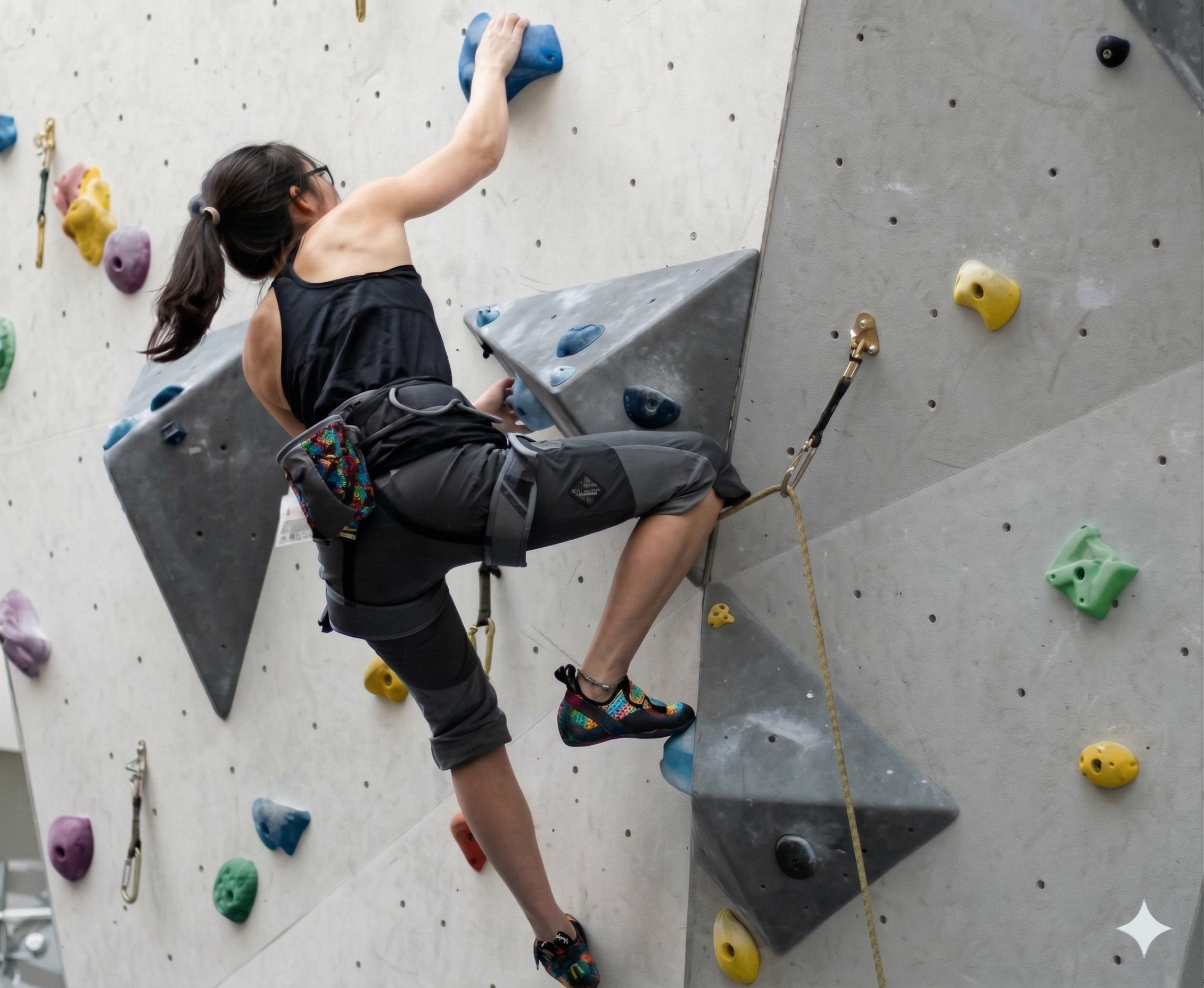 Athletin an der Kletterwand