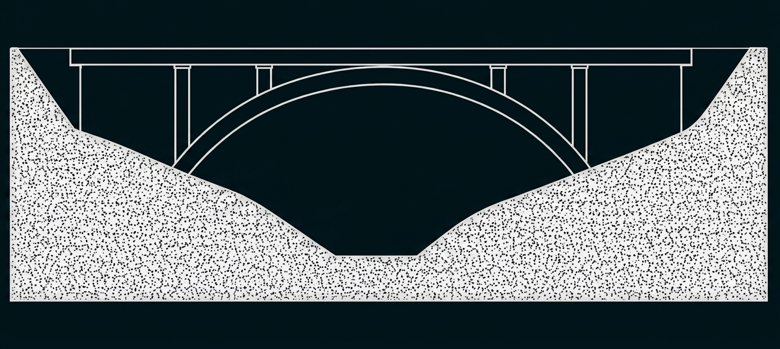 Querschnitt einer Brücke über einer Schlucht.