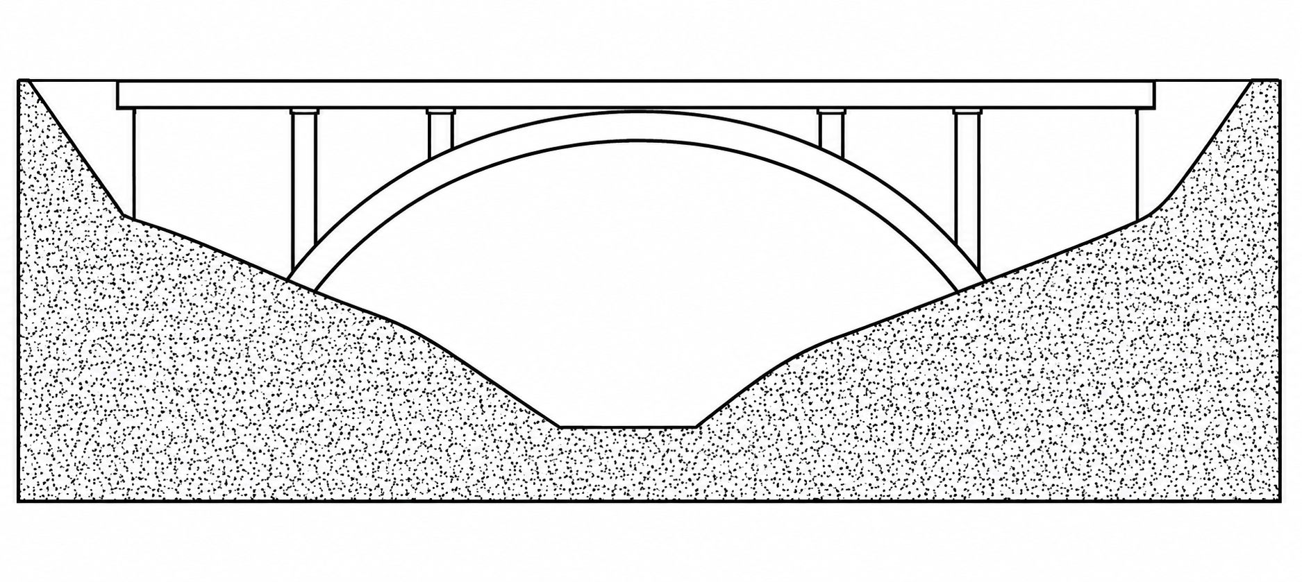 Querschnitt einer Brücke über einer Schlucht.