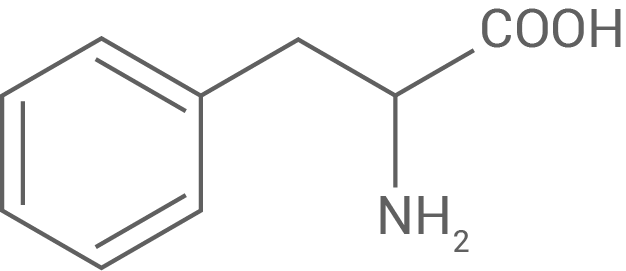 Chemische Struktur eines Moleküls mit einer Benzolring- und Aminosäuregruppe.