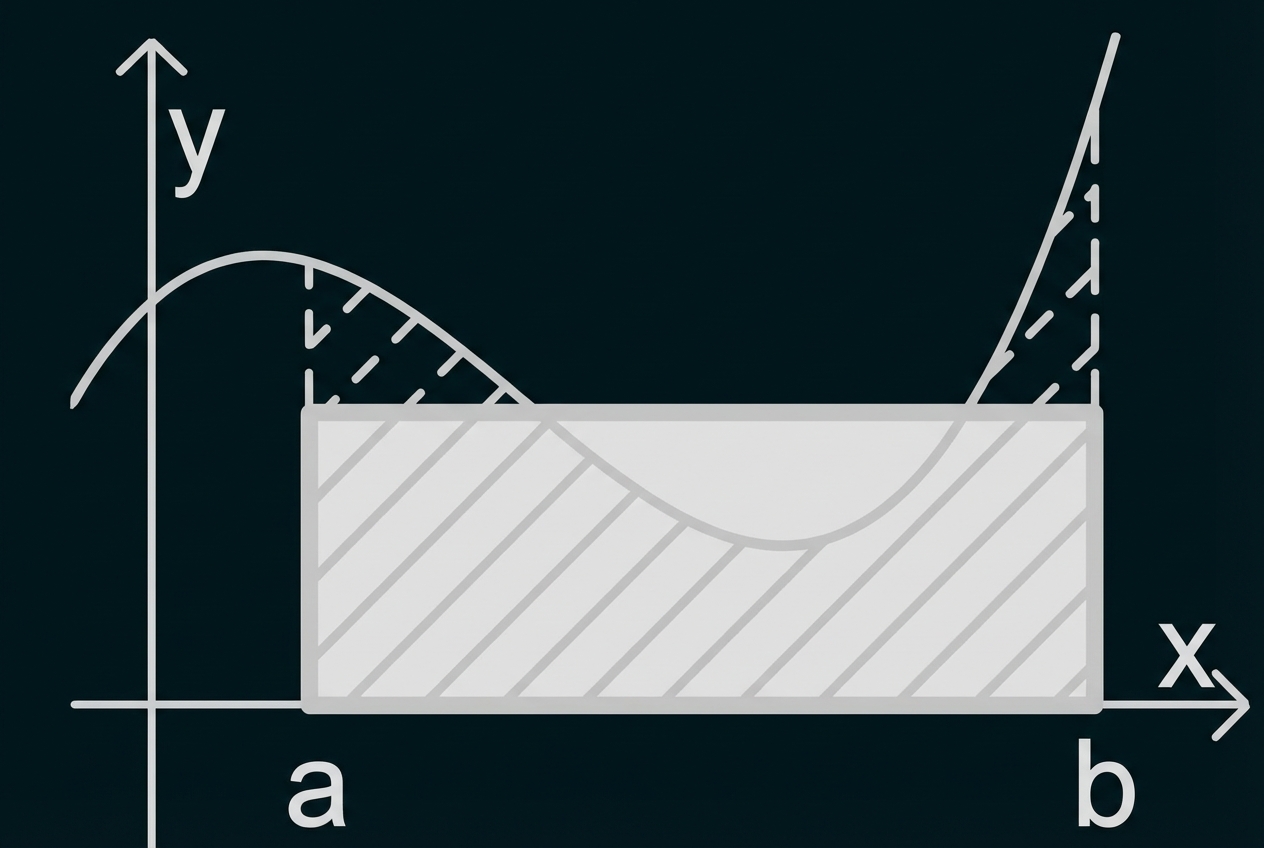 Koordinatensystem mit schraffiertem Rechteck zwischen x=a und x=b und einer geschwungenen Kurve darüber