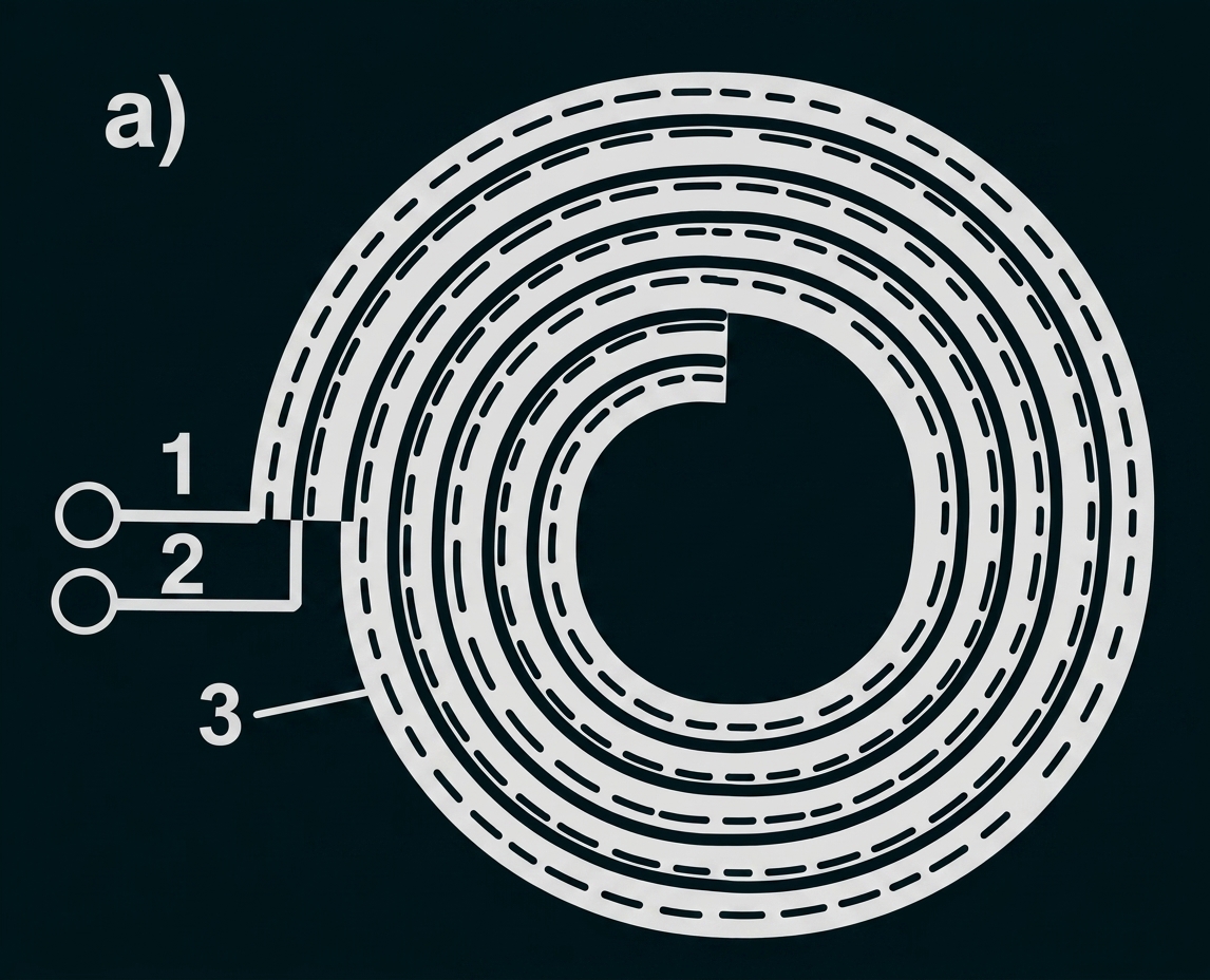 Kreisdiagramm mit mehreren konzentrischen, gestrichelten Ringen und nummerierten Markierungen 1–3