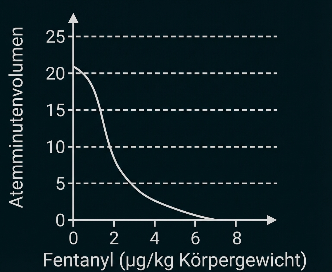 Abhängigkeit des Atemminutenvolumens von der Konzentration des synthetischen Opioids