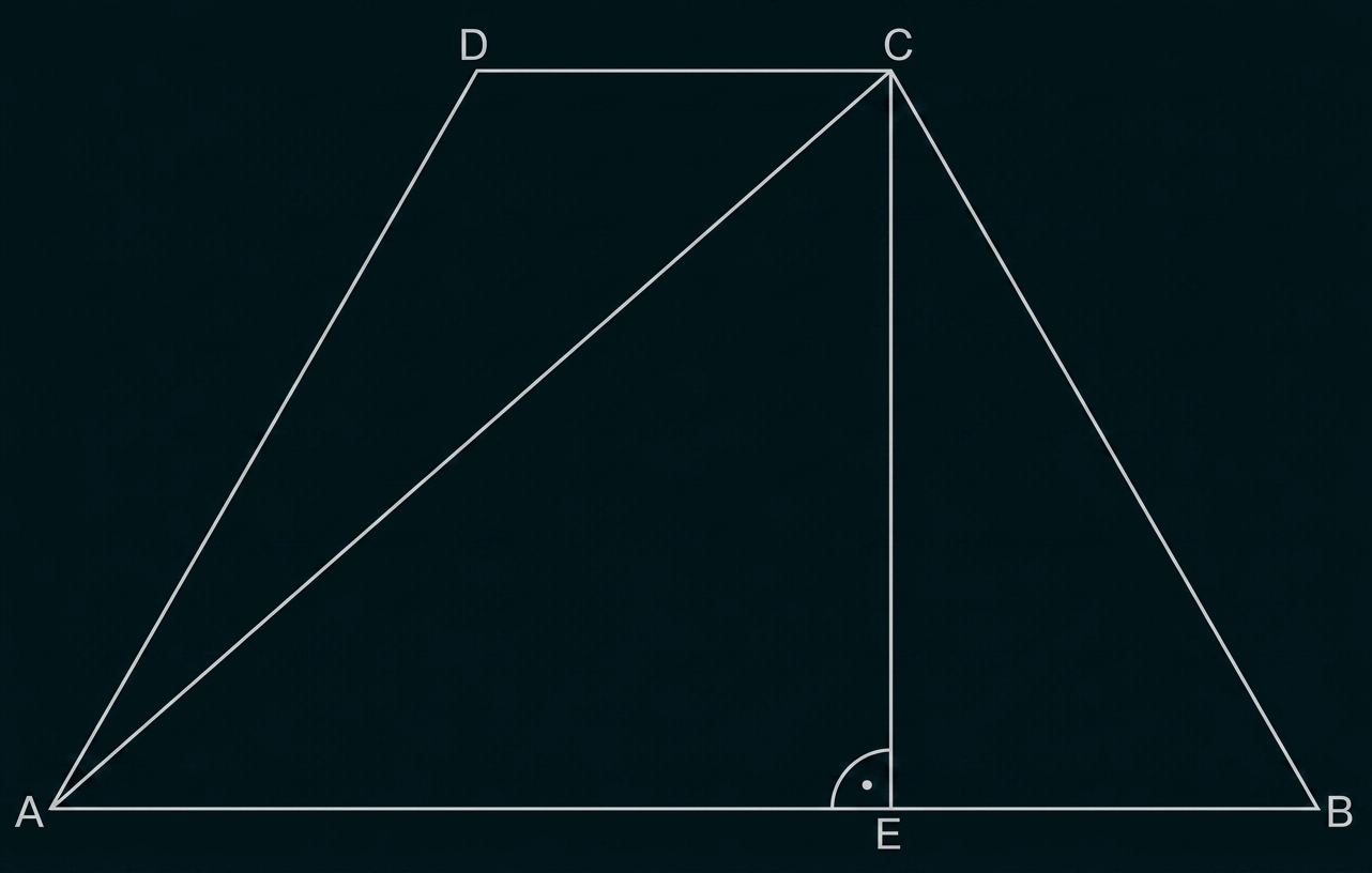 Geometrische Skizze eines Vierecks mit eingezeichneten Strecken und Punkten A, B, C, D, E