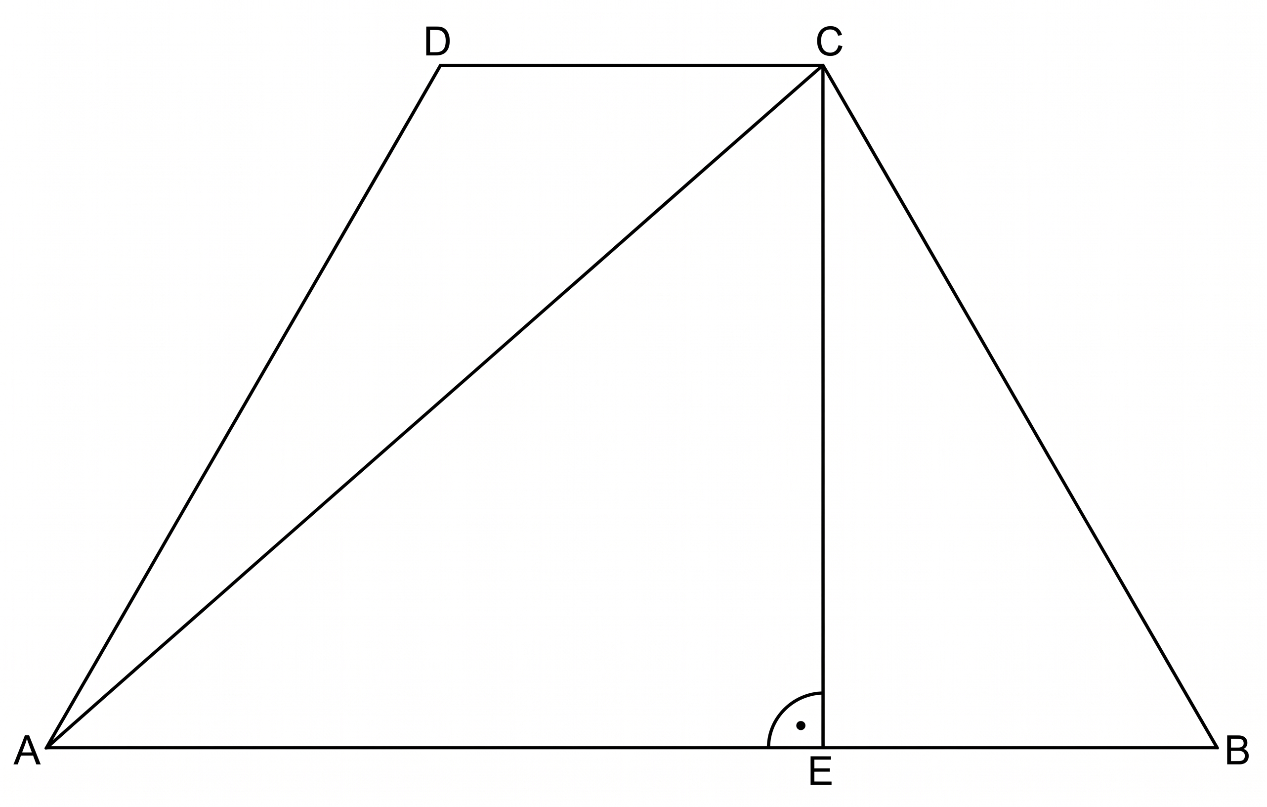 Geometrische Skizze eines Vierecks mit eingezeichneten Strecken und Punkten A, B, C, D, E