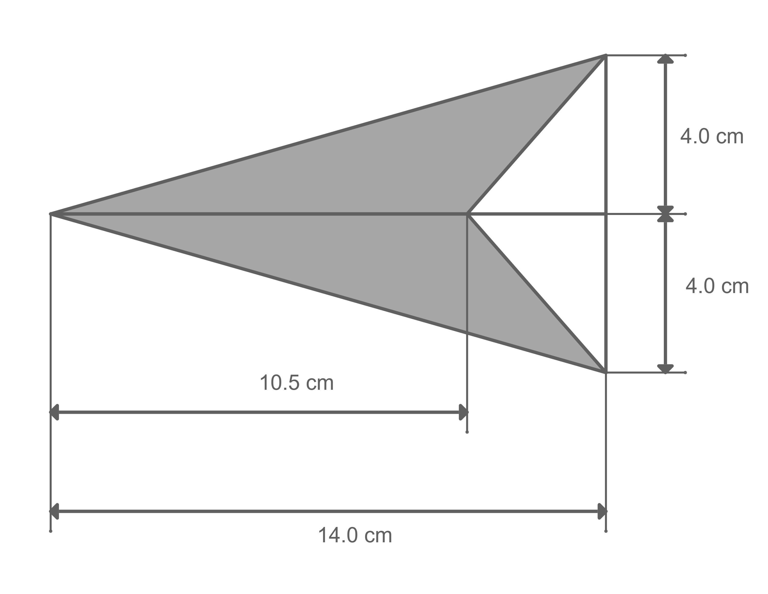 Skizze eines geometrischen Körpers mit Maßen von 10,5 cm und 14 cm sowie Höhen von 4 cm.