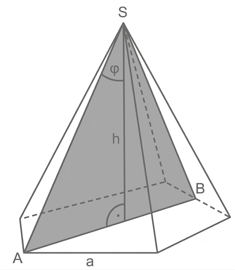 Geometrische Pyramide mit eingezeichneter Höhe h und Grundkante a.