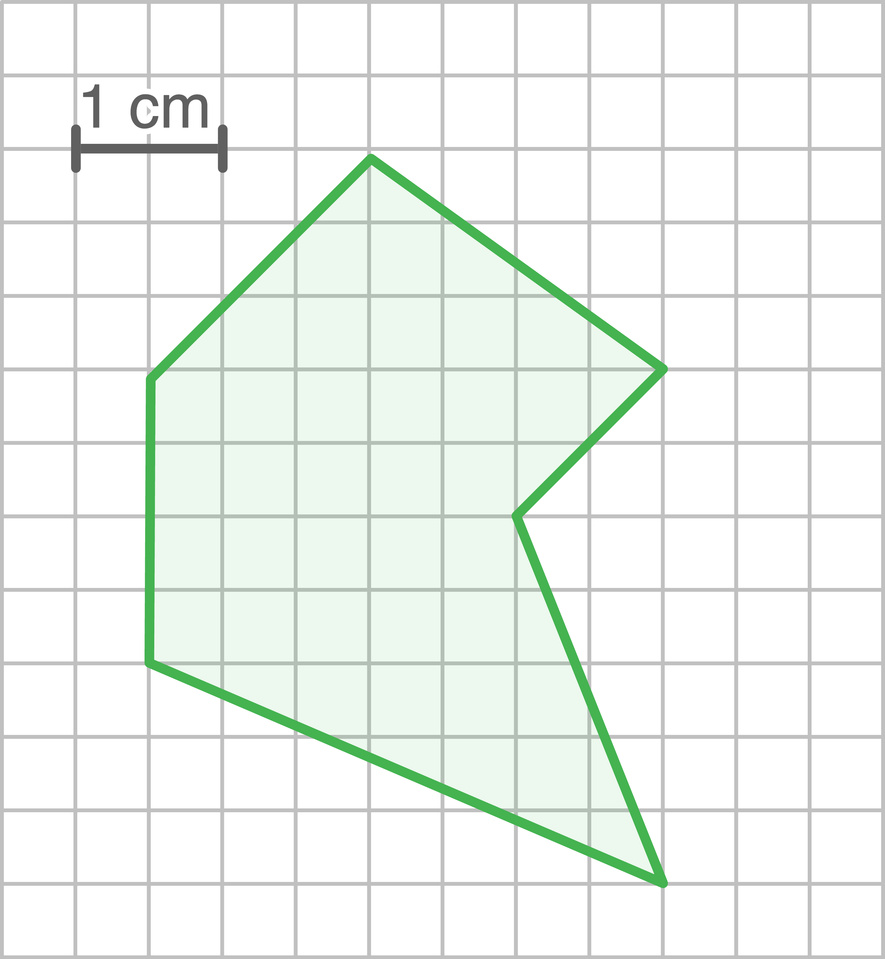 Geometrische Figur auf kariertem Hintergrund mit Maßstab von 1 cm.