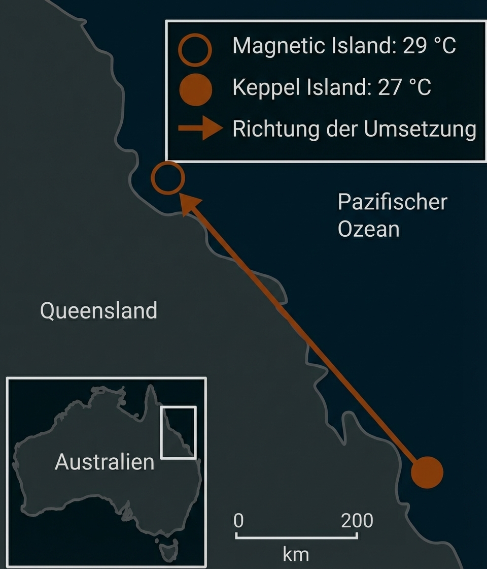 Lageplan der Untersuchungsgebiete mit Durchschnittstemperaturen des Oberflächenwassers (Dez. – Feb.)