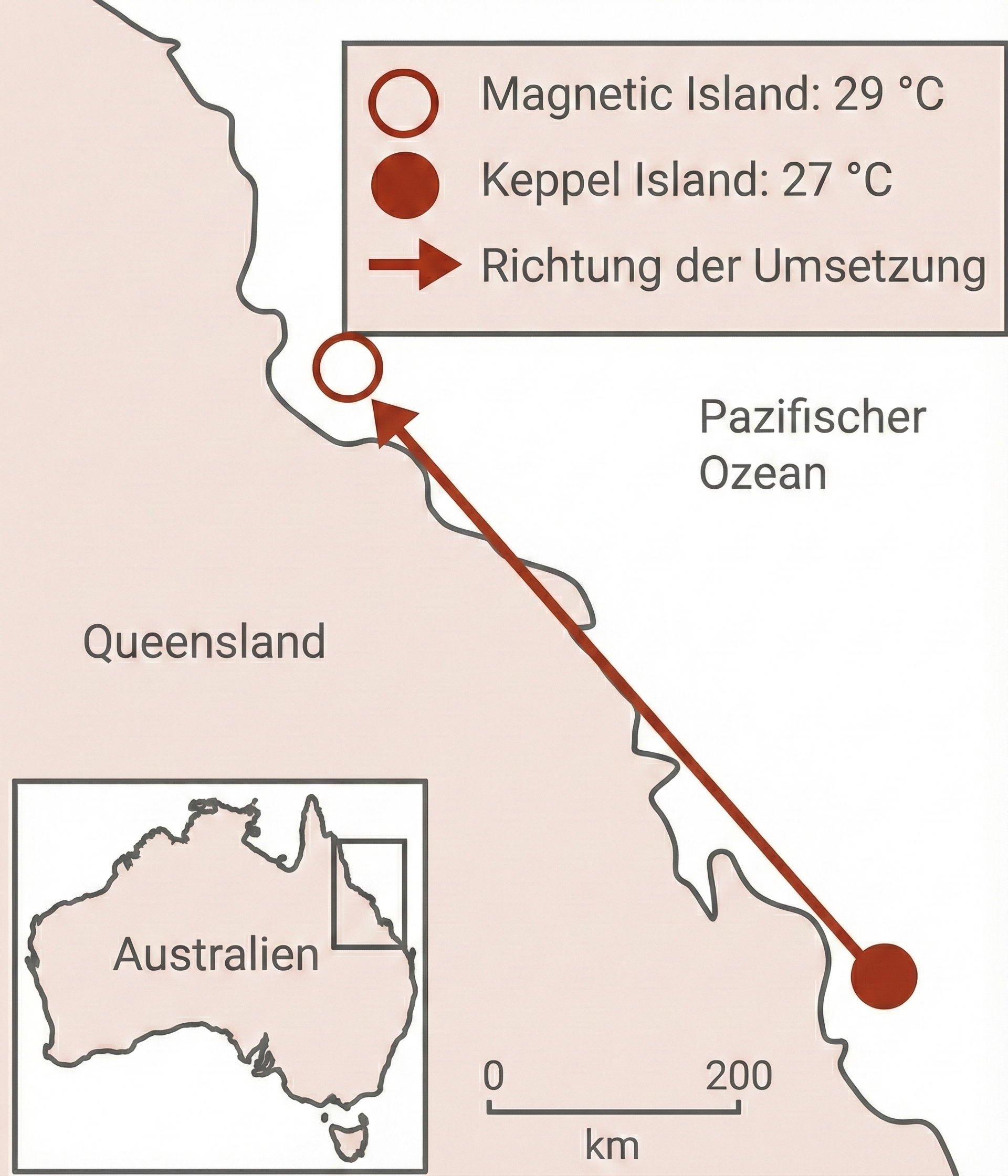 Lageplan der Untersuchungsgebiete mit Durchschnittstemperaturen des Oberflächenwassers (Dez. – Feb.)
