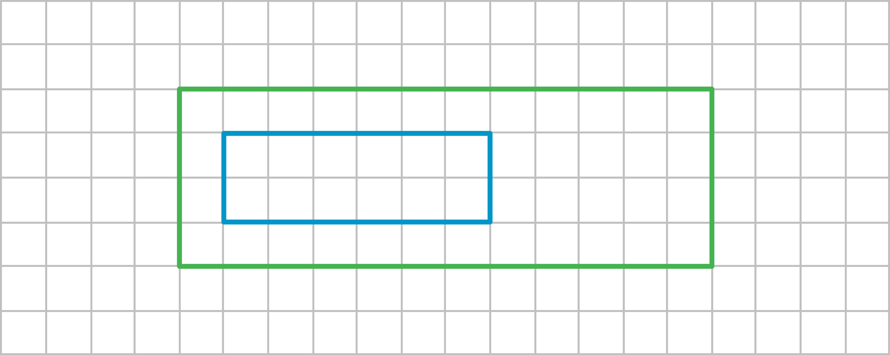 Grafik mit einem grünen und einem blauen Rechteck auf einem karierten Hintergrund.