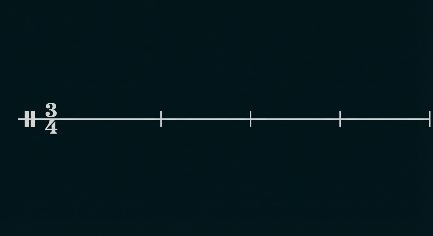 Notenlinie mit 3/4-Taktzeichen und Taktstrichen