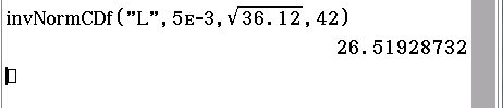 Mathematische Berechnung mit invNormCDF-Funktion und Ergebnis 26.51928732.